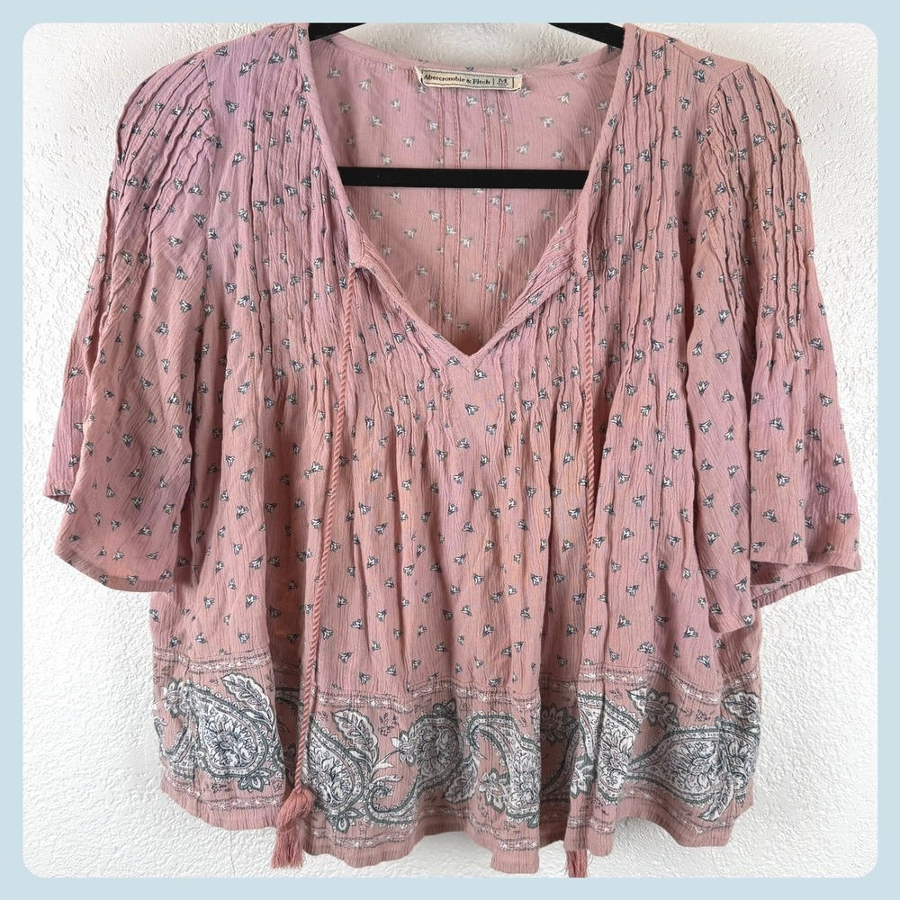 Y2K Abercrombie Fitch Boho Pink Floral Peasant Top Coquette Cottagecore‎